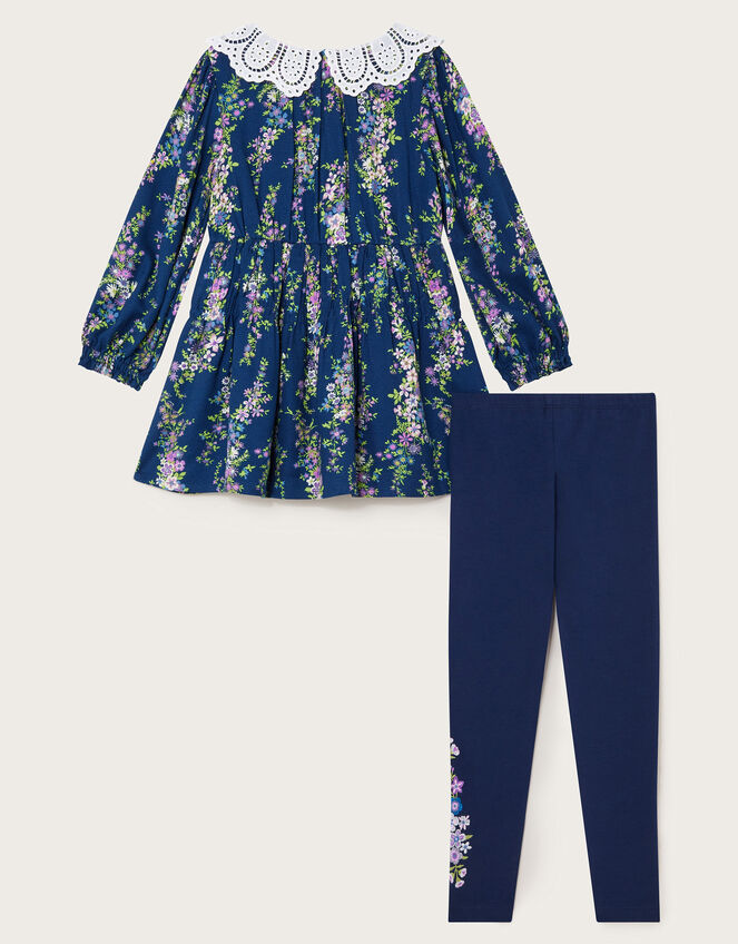 Floral Tunic and Leggings Set, Blue (NAVY), large