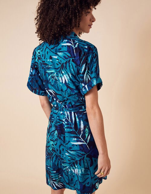 Palm Print Shirt Dress in LENZING™ ECOVERO™, Blue (BLUE), large
