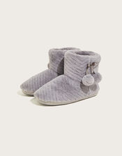 Quilted Pom-Pom Slipper Boots, Grey (GREY), large