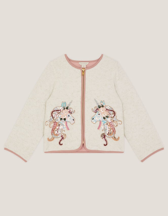 Unicorn Embellished Quilted Jacket, Ivory (IVORY), large