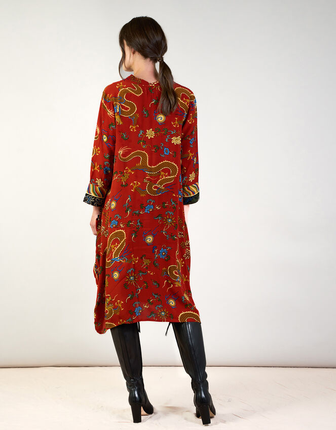 One Hundred Stars Asymmetric Dragon Print Dress, Orange (RUST), large
