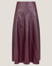 Marnie Faux Leather Midi Skirt, Red (BURGUNDY), large