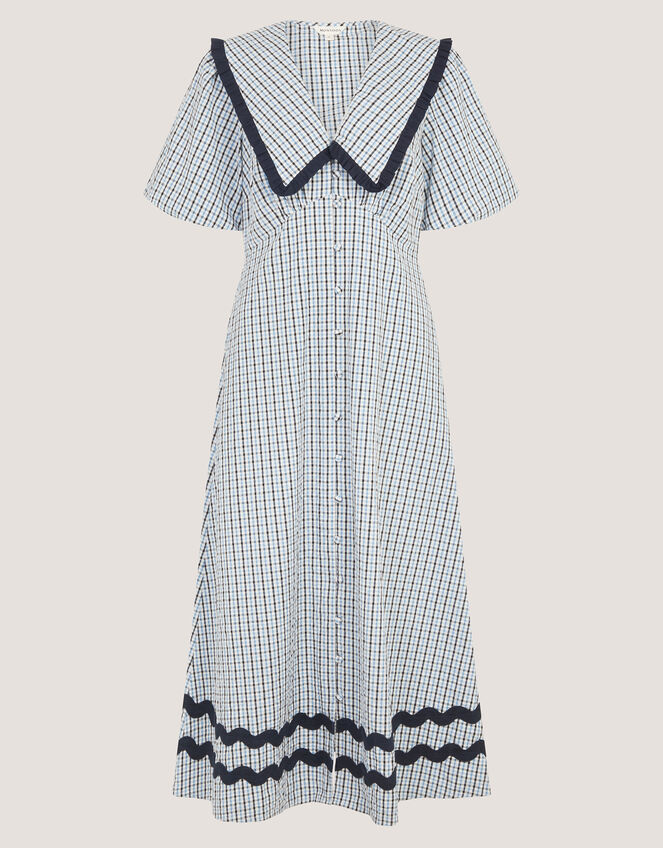Riley Puff Sleeve Check Print Midi Dress, Blue (BLUE), large