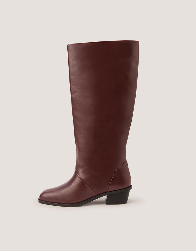 Indi Leather Knee High Boots, Red (BURGUNDY), large