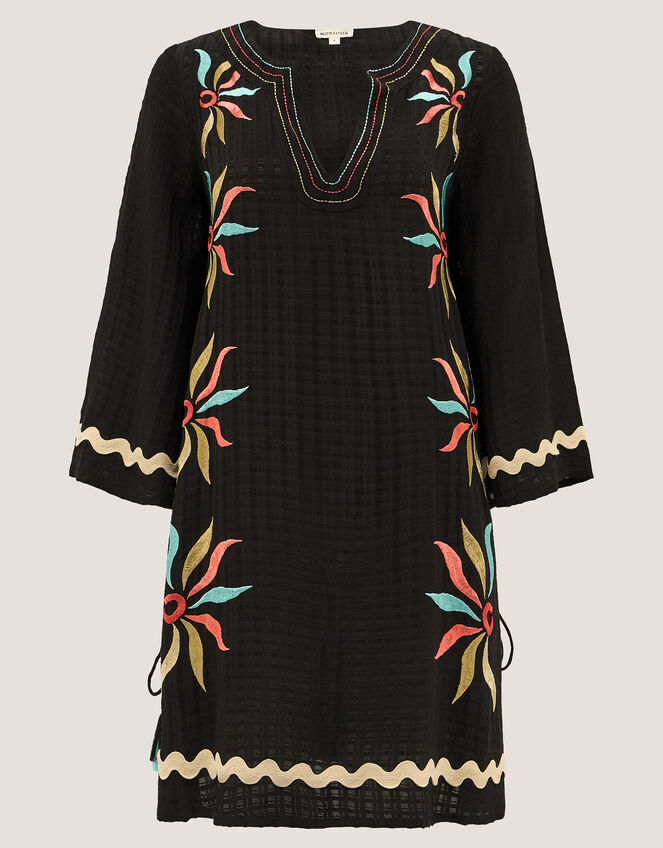 Bonnie Embroidered Mini Kaftan, Black (BLACK), large