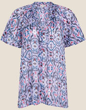 Alana Ikat Top with Recycled Polyester, Blue (BLUE), large