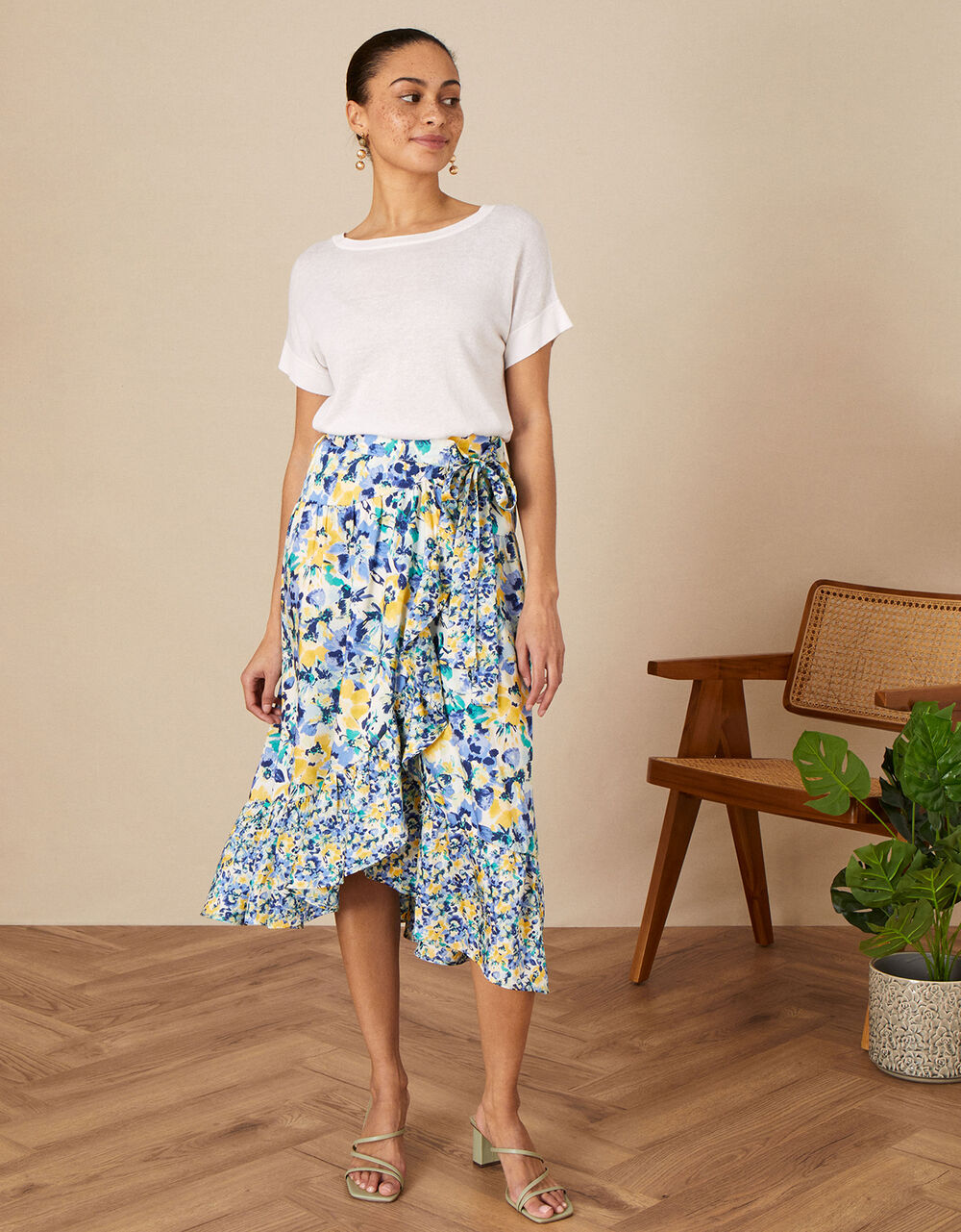 Women Women's Clothing | Floral Wrap Skirt in Recycled Polyester Blue - YE78607