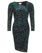 Sadie Animal Star Stretch Velvet Dress, Teal (TEAL), large