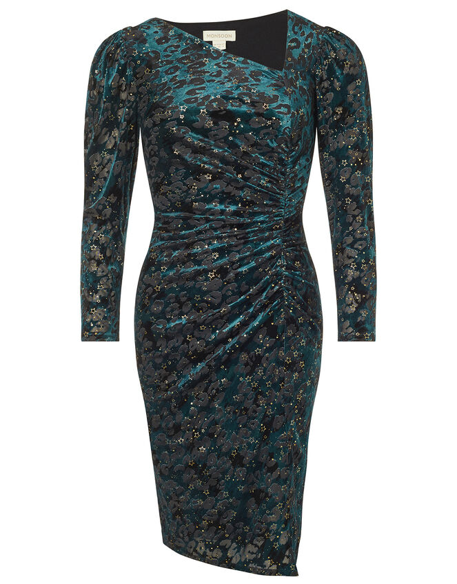 Sadie Animal Star Stretch Velvet Dress, Teal (TEAL), large