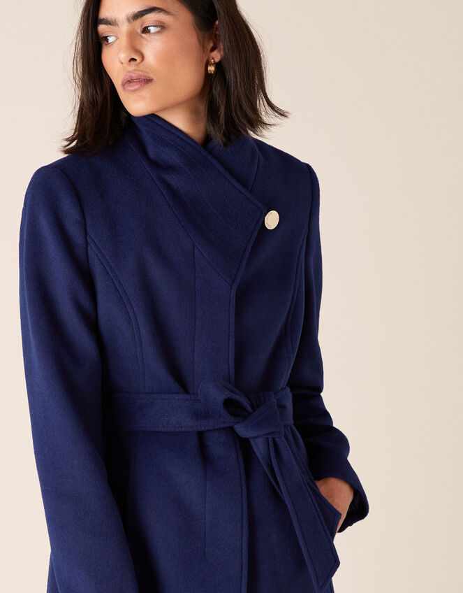 Remmie Short Belted Coat, Blue (BLUE), large