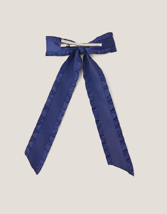 Frilly Bow School Hair Clip, Blue (NAVY), large