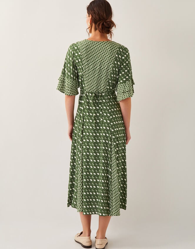 Maren Geometric Print Midi Tea Dress, Green (KHAKI), large