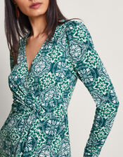 Kit Print Wrap Dress, Green (GREEN), large