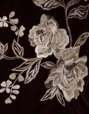 Fia Floral Embroidered Velvet Tunic Dress, Black (BLACK), large