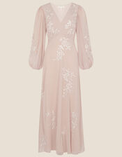 Sammie Embroidered Maxi Dress in Recycled Polyester, Nude (NUDE), large