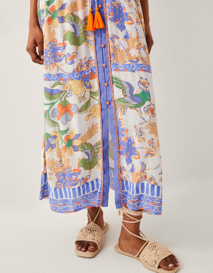Off White Tropical Print Kaftan Dress