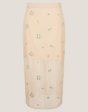 Sacha Embroidered Midi Skirt, Gold (GOLD), large