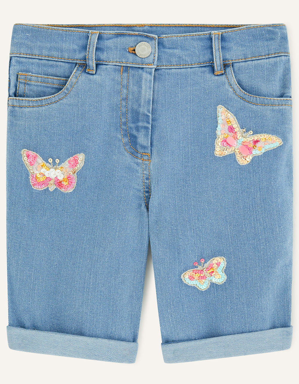 Children Girls 3-12yrs | Fluorescent Butterfly Long Denim Shorts Blue - LB08632
