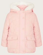 Baby Floral Quilted Coat, Pink (PALE PINK), large