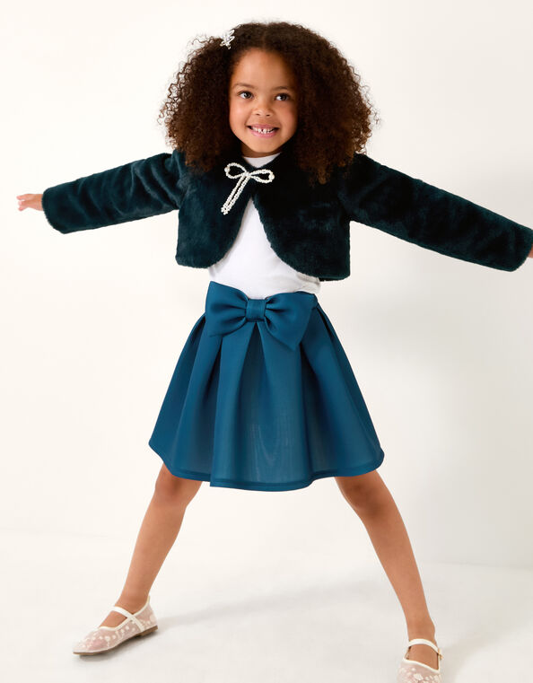 Marie Bow Faux Fur Shrug, Teal (TEAL), large