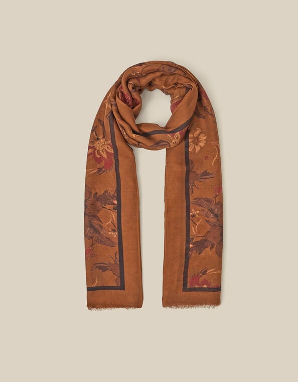 Princella Floral Print Scarf, Yellow (OCHRE), large