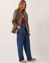 Annie Leopard Print Denim Jacket, Brown (BROWN), large