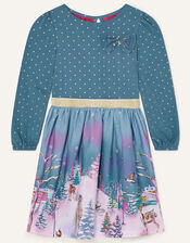 Christmas Scene Border 2-in-1 Dress , Teal (TEAL), large