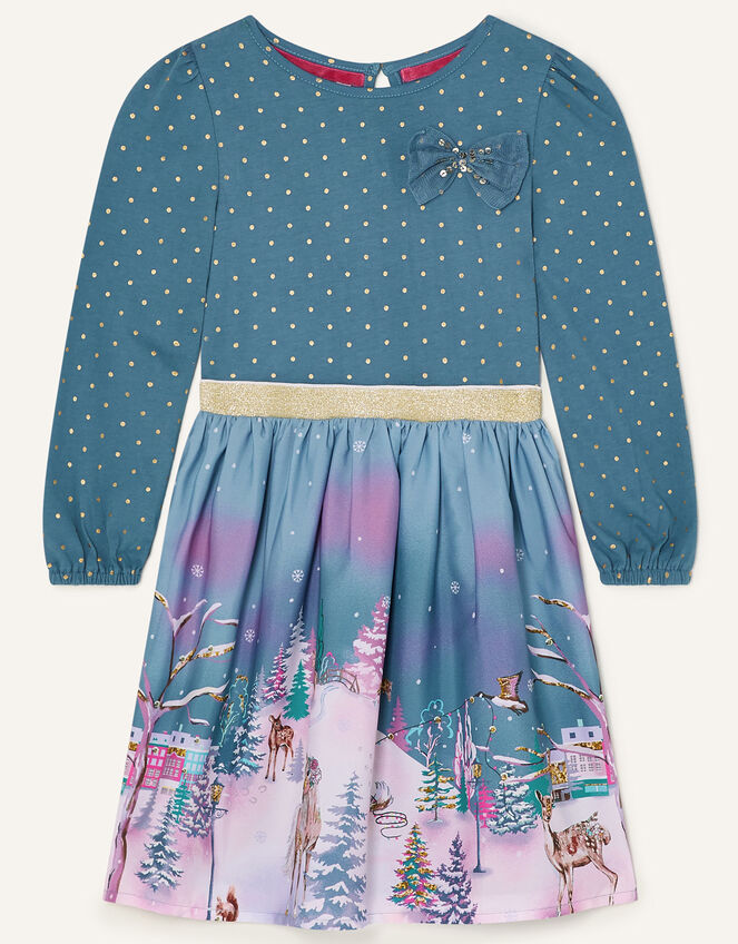 Christmas Scene Border 2-in-1 Dress , Teal (TEAL), large