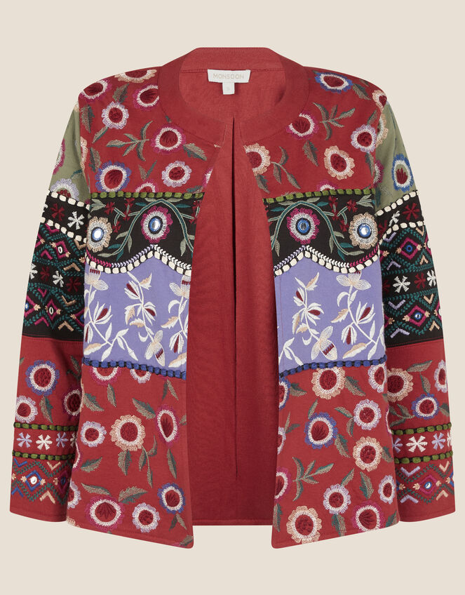 Embroidered Patchwork Jacket Red | Women's Jackets | Monsoon UK.