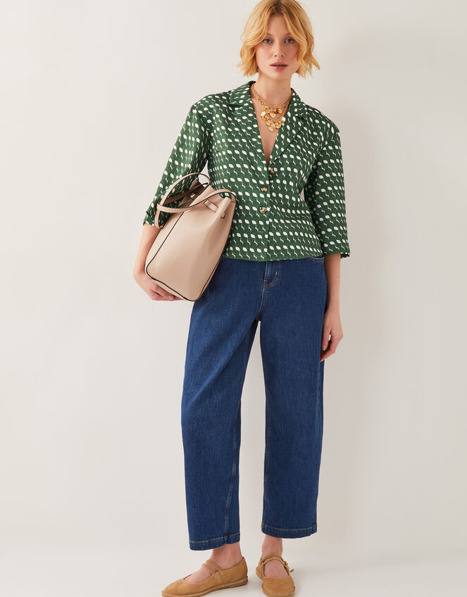 Maren Geometric Print Shirt, Green (GREEN), large