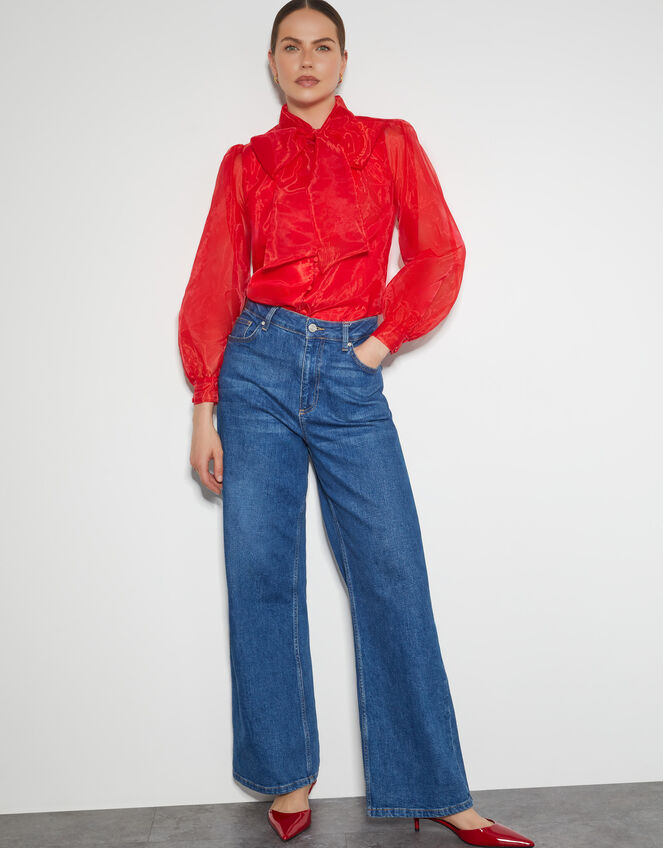 Rosa Organza Pussybow Blouse, Red (RED), large