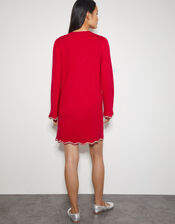 Tia Beaded Mini Jumper Dress, Red (RED), large