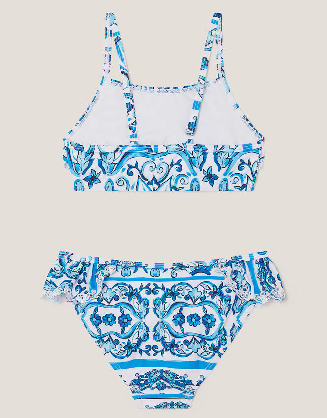 Calista Floral Print Ruffle Bikini Set, Blue (BLUE), large