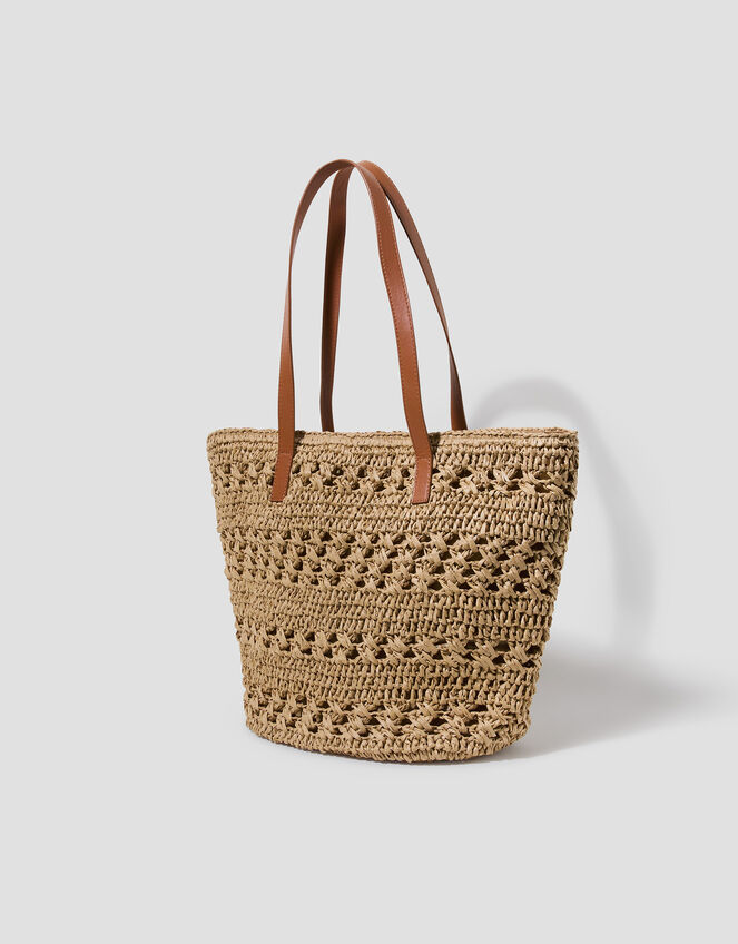 Amber Raffia Crochet Tote Bag, , large