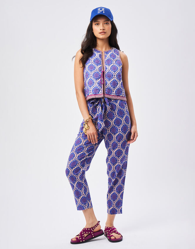 Petite Mendigote Print Embellished Waistcoat, Blue (INDIGO), large