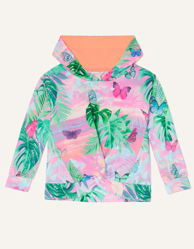 Tropical Print Hoodie, Orange (ORANGE), large