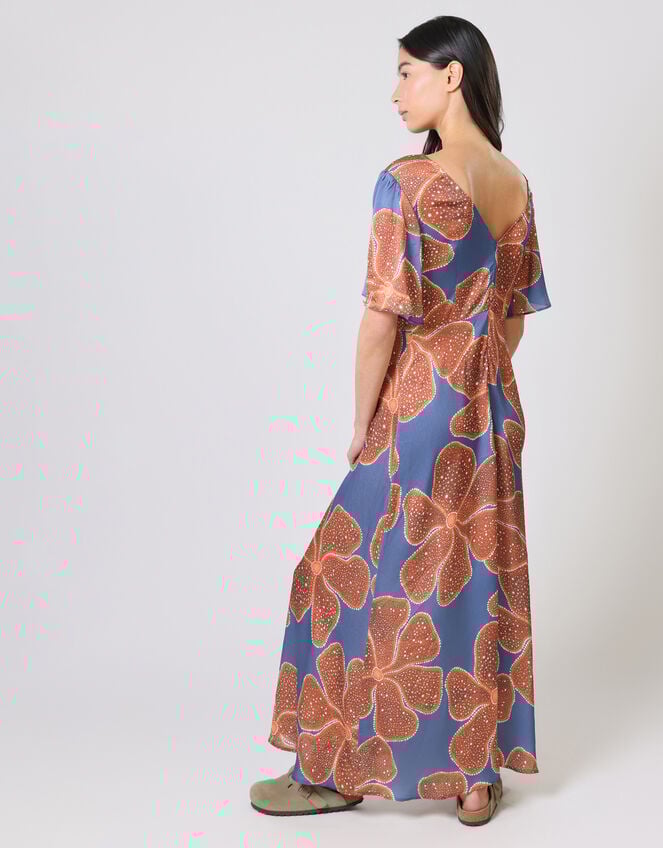 Traffic People Rene Flutter Floral Print Midi Dress, Blue (BLUE), large