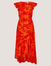 Josie Jacquard Floral Midi Dress, Orange (ORANGE), large