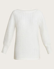 Supersoft Patch Cable Knit Tunic Jumper, Ivory (IVORY), large