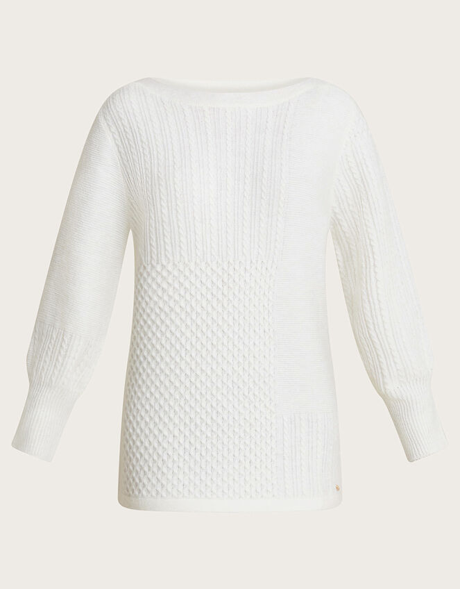 Supersoft Patch Cable Knit Tunic Jumper, Ivory (IVORY), large