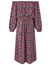 Ivy Ditsy Floral Bardot Midi Dress, Red (RED), large