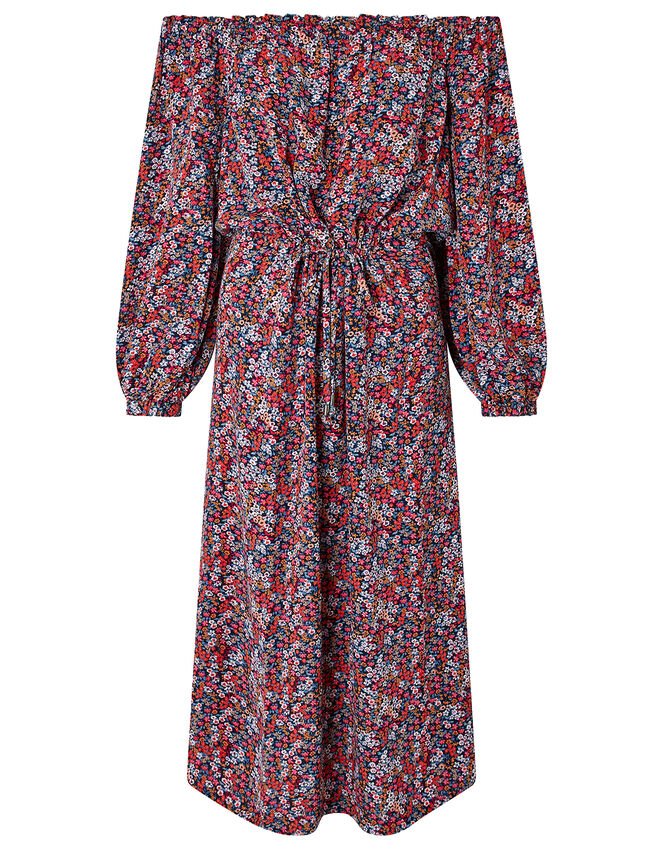 Ivy Ditsy Floral Bardot Midi Dress, Red (RED), large