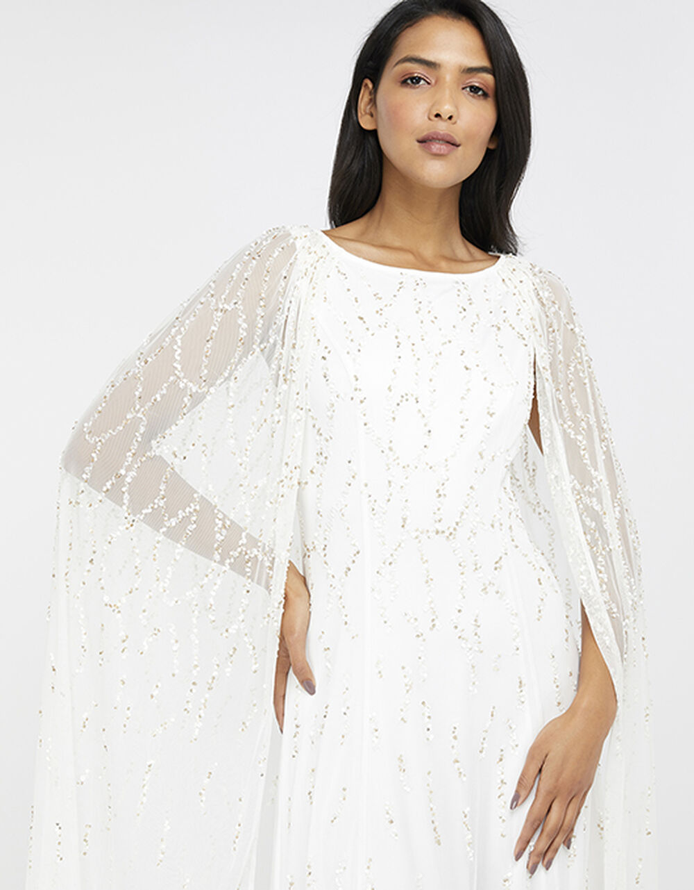 Naomi Bridal Embellished Cape Maxi Dress Ivory | Wedding Dresses ...