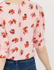 Betty Printed Short Sleeve Blouse, Pink (BLUSH), large