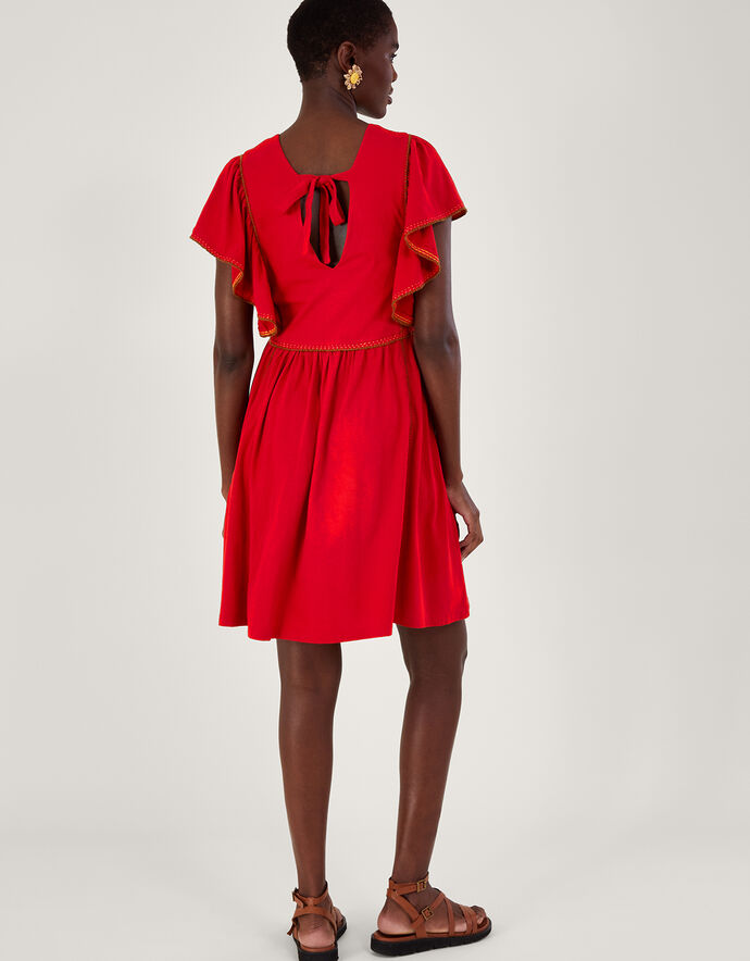 Embroidered Ruffle Sleeve Tie Dress main image 0