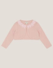 Baby Ottilie Appliqu&eacute; Rose Cardigan, Pink (DUSKY PINK), large