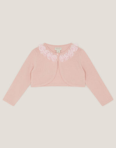 Baby Ottilie Appliqu&eacute; Rose Cardigan, Pink (DUSKY PINK), large