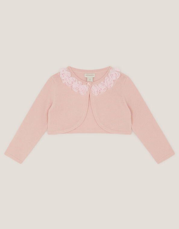 Baby Ottilie Appliqu&eacute; Rose Cardigan, Pink (DUSKY PINK), large
