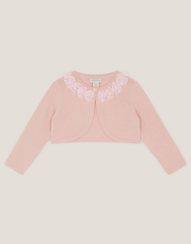 Baby Ottilie Appliqu&eacute; Rose Cardigan, Pink (DUSKY PINK), large
