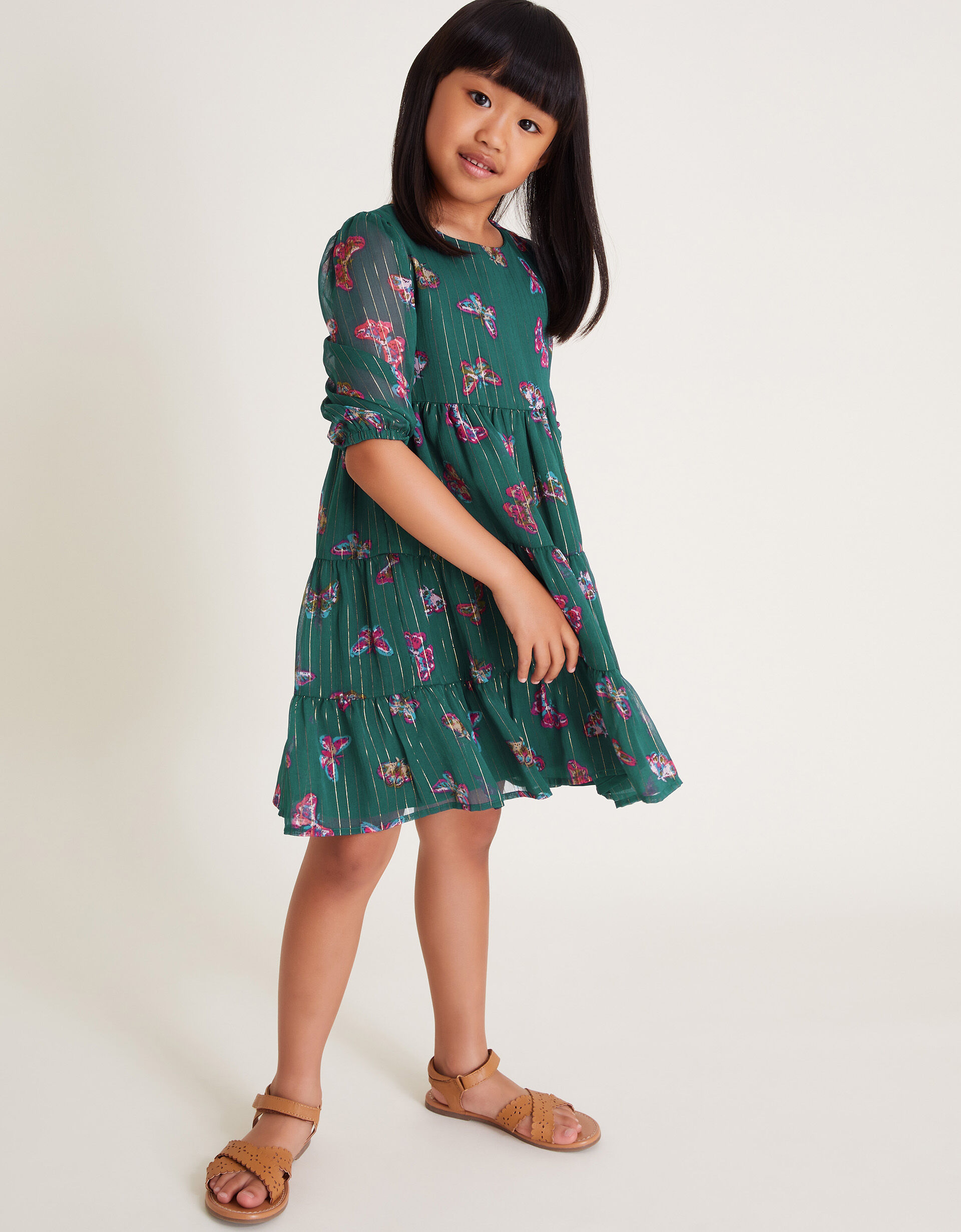 Girls Medium Green Striped Dress